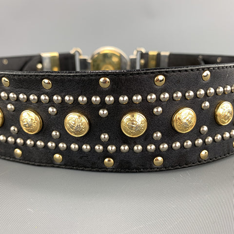 Vintage GIANNI VERSACE Studded Size XS 80/32 Black Leather Waist Belt