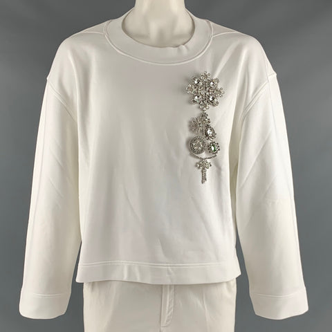 BURBERRY Size L White Solid Cotton Cropped Sweatshirt
