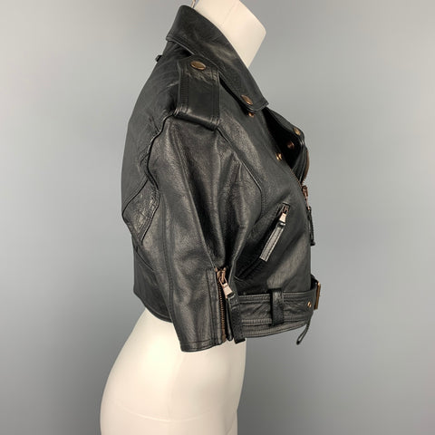 GAULTIER2 by JEAN PAUL GAULTIER Size 8 Black Leather Cropped Motorcycle Jacket