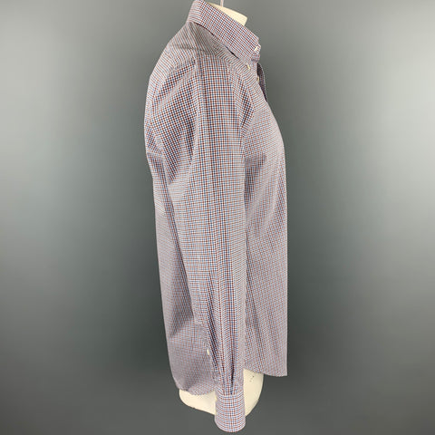 HAMILTON Size XL Blue & Brown Checkered Cotton Button Down Long Sleeve Shirt