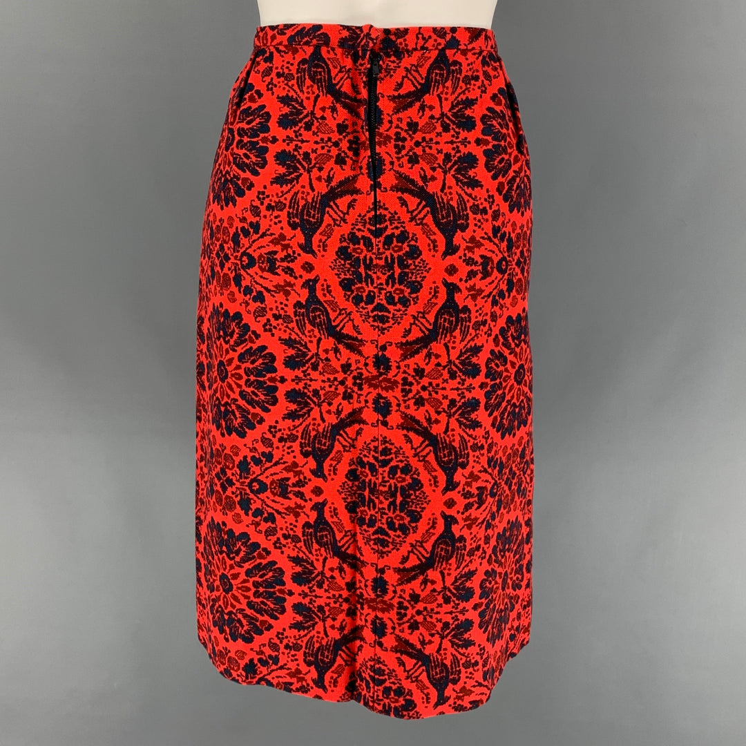 Vintage NINA RICCI traje de falda de 3 piezas con tapiz de crepé rojo y azul marino