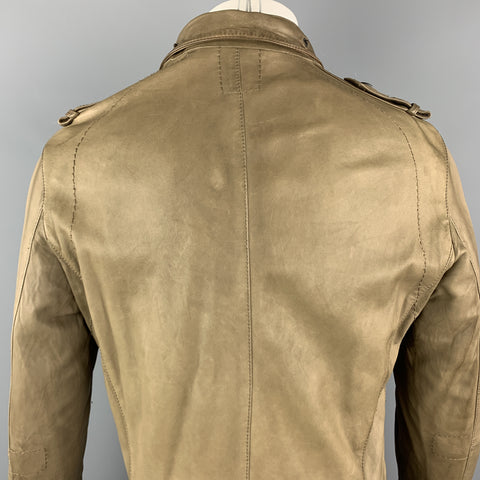 NEIL BARRETT Size 40 Taupe Leather Buttoned Epaulet Jacket