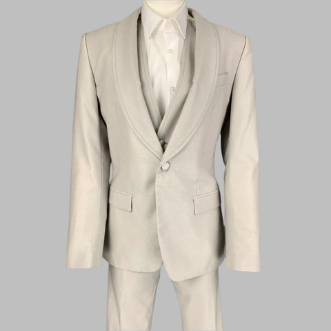 DOLCE & GABBANA Size 36 Regular Grey Wool Silk Shawl Lapel 3 Piece Suit
