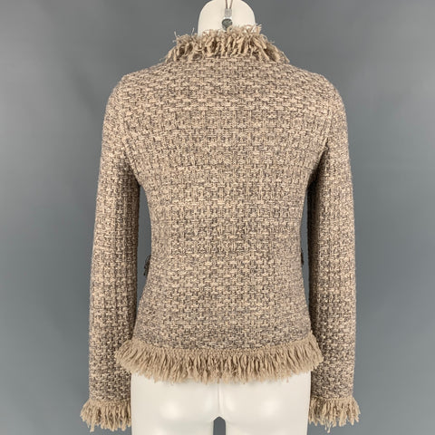 BRUNO MANETTI Size 6 Beige & Gold Wool Blend Textured Jacket