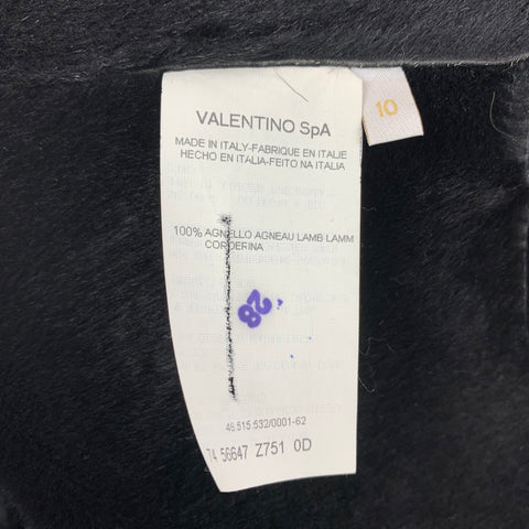 VALENTINO Size 10 Black Shiny Lamb Shearling Coat