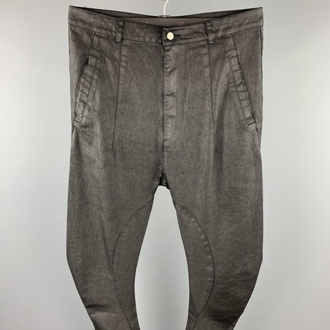 ARMY OF ME Size 33 Black Waxed Cotton Drop-Crotch Curved Leg Casual Pants