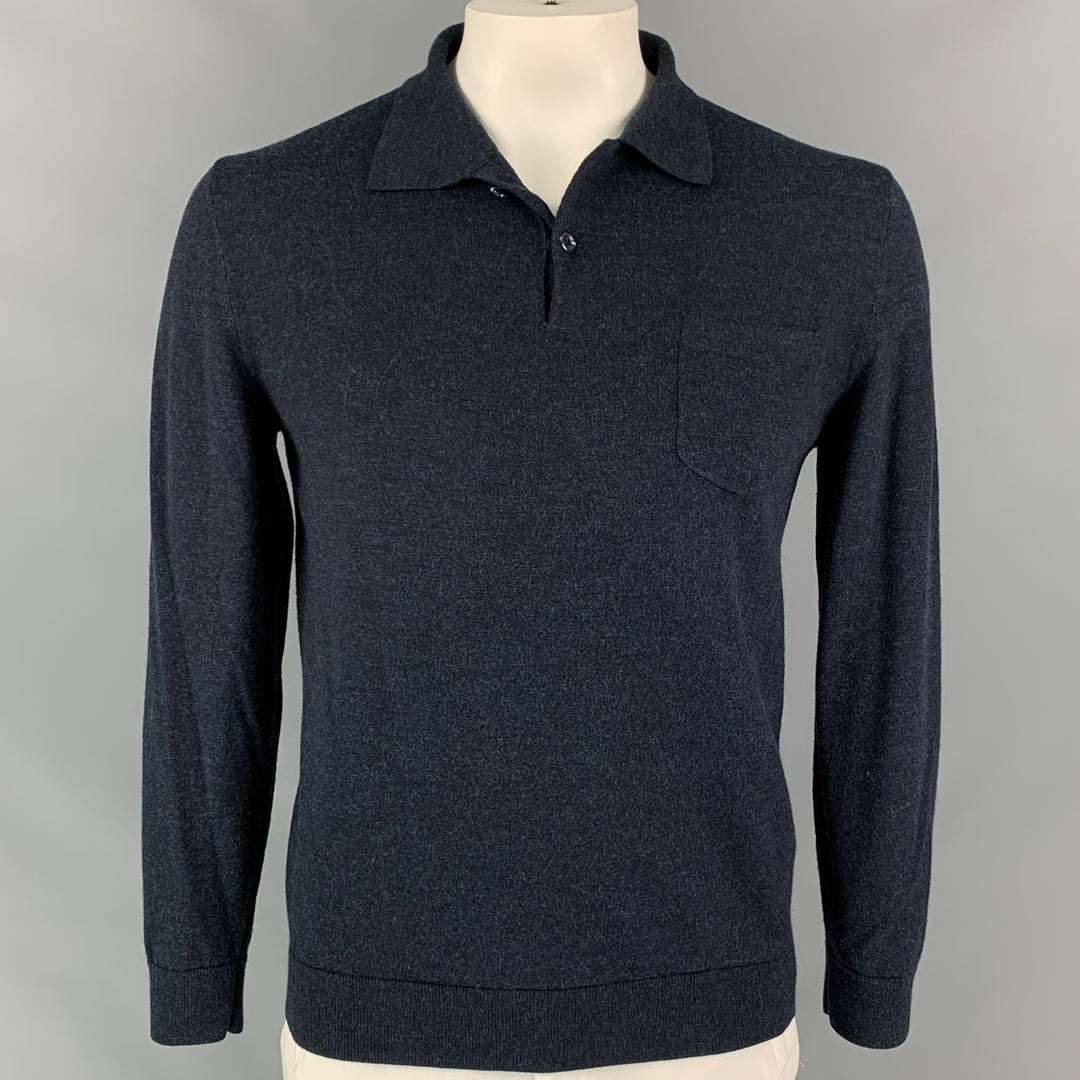 A.P.C. Size XL Navy Merino Wool Polo Pullover