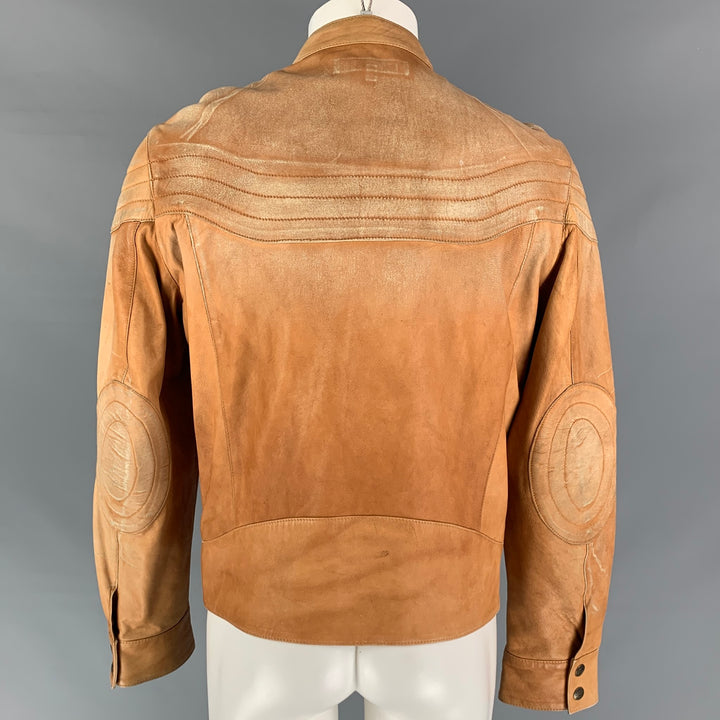 JUST CAVALLI Size 40 Tan Distressed Leather Biker Jacket