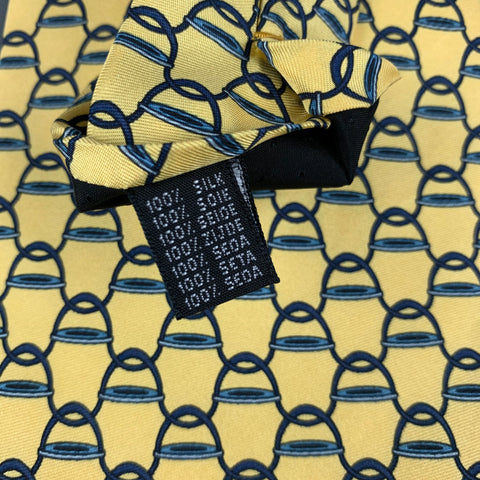 LUCIANO BRUNELLI Yellow Navy Print Silk Tie