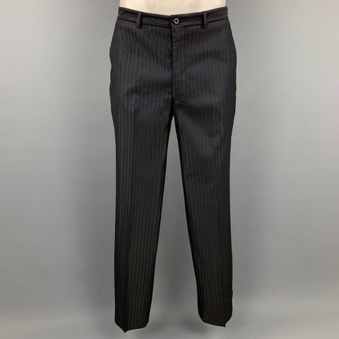 ARMANI COLLEZIONI Size 44 Long Black on Black Stripe Wool Blend Peak Lapel Suit