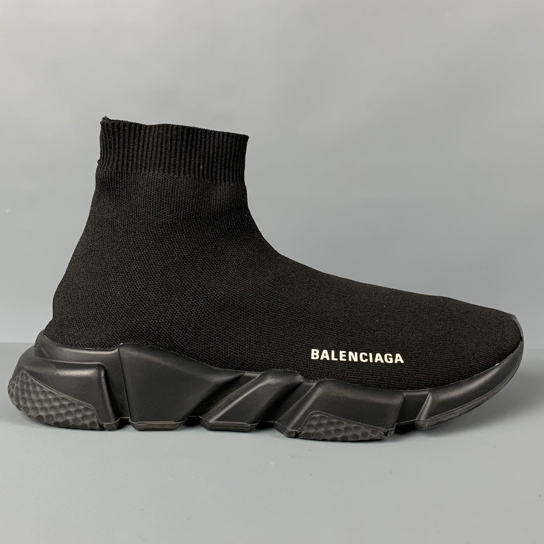 BALENCIAGA Size 10 Black Logo Pull On Speed Sneakers