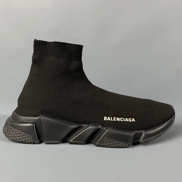 BALENCIAGA Size 10 Black Logo Pull On Speed Sneakers