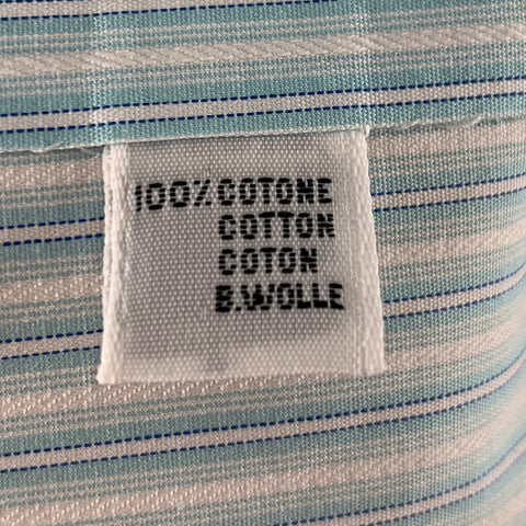 KITON Size L Blue White Stripe Cotton Long Sleeve Shirt