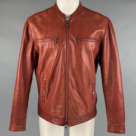 JOHN VARVATOS * U.S.A. Size M Brick Red Leather Zip Up Jacket