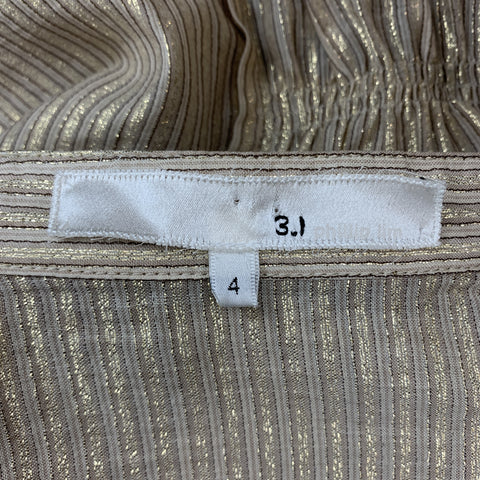 3.1 PHILLIP LIM Size 4 Gold Metallic Striped Sequin Bib Blouse