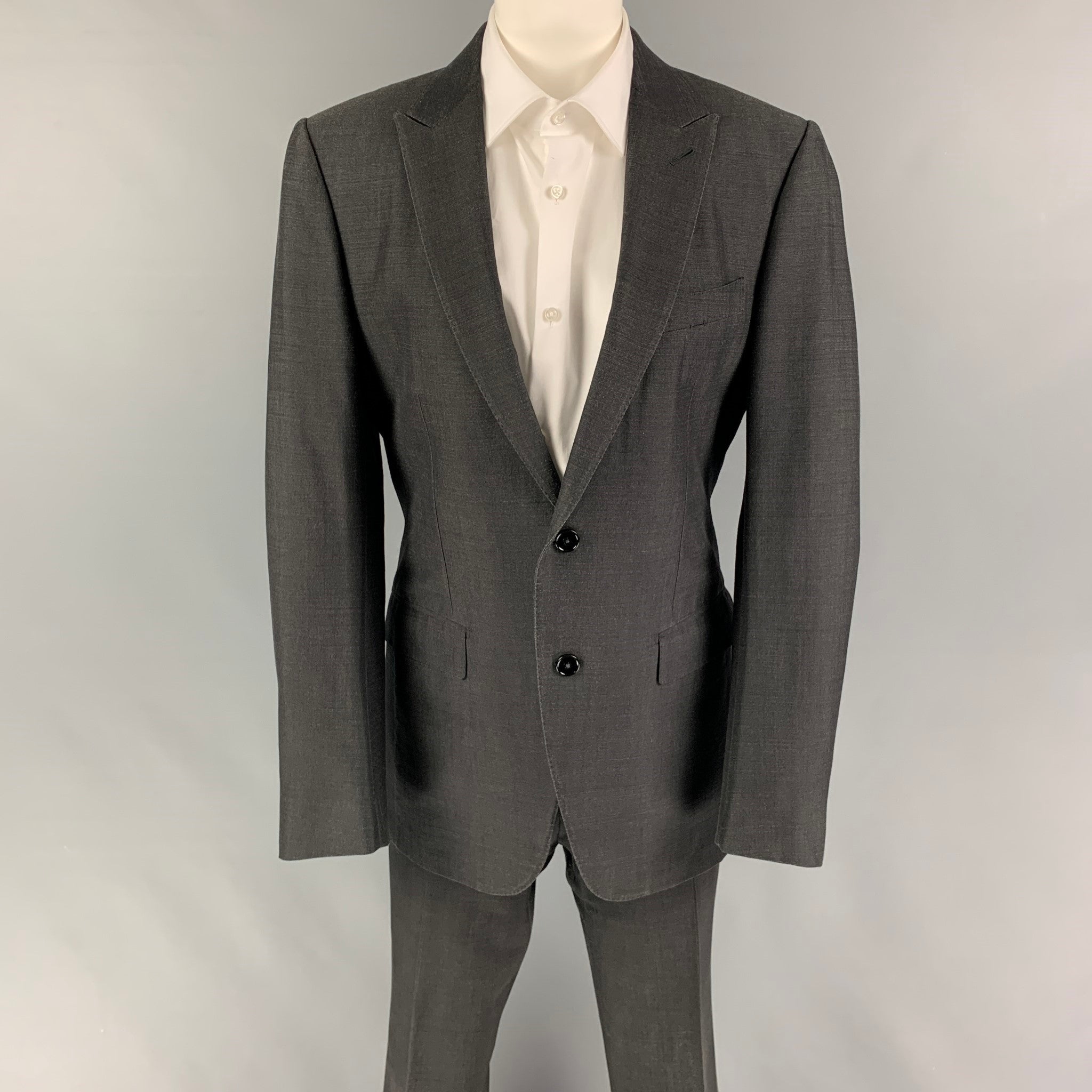 ERMENEGILDO ZEGNA Size 40 Charcoal Silk Wool Peak Lapel Suit – Sui