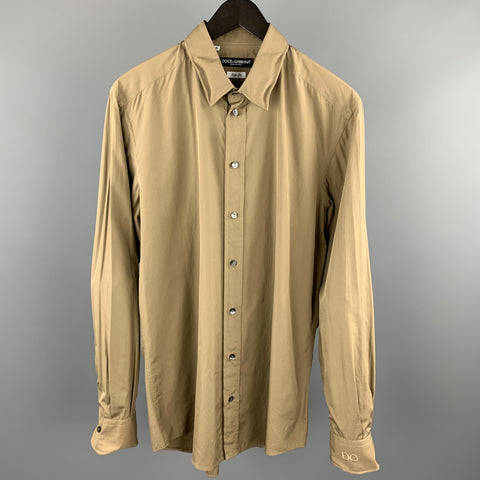 DOLCE & GABBANA Size L Olive Cotton Long Sleeve Shirt
