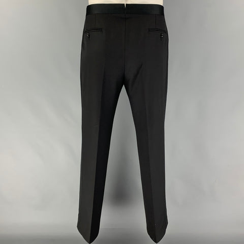 PAL ZILERI Size 40 Black Mixed Fabrics Wool Single Button Tuxedo Suit