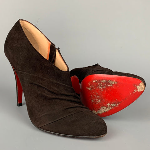CHRISTIAN LOUBOUTIN Size 7 Dark Brown Suede Ruched Boots