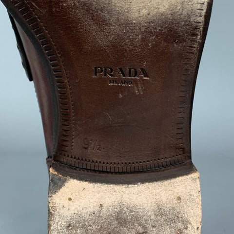PRADA Size 10.5 Brown Perforated Leather Wingtip Slip On Loafers