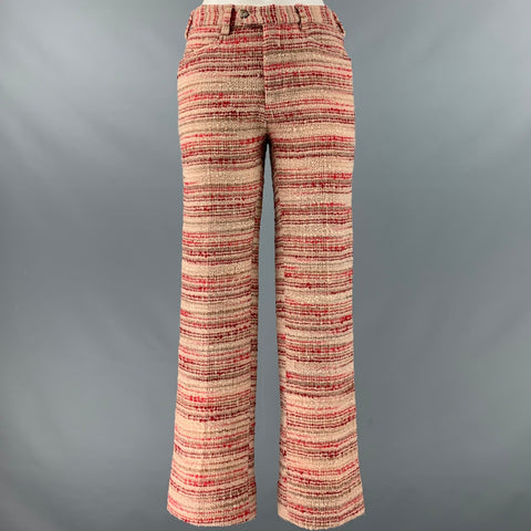 PRADA Taille 4 Pantalon décontracté à jambe large à rayures en laine mélangée rouge beige