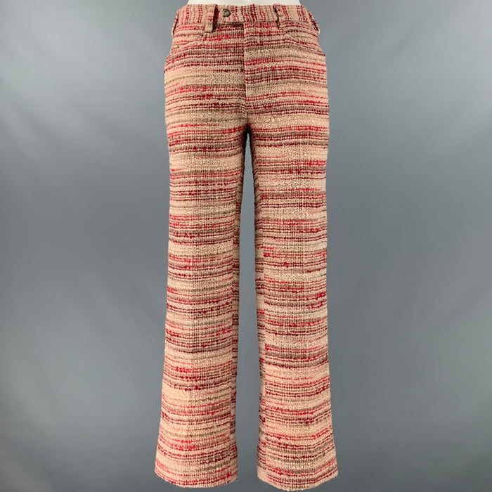 PRADA Size 4 Red Beige Wool Blend Stripe Wide Leg Casual Pants