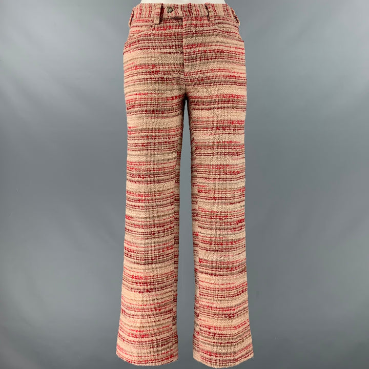 PRADA Size 4 Red Beige Wool Blend Stripe Wide Leg Casual Pants