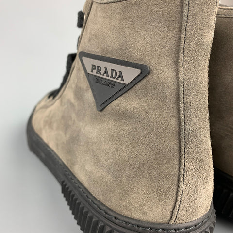 PRADA Talla 9 Zapatillas altas con cordones de ante gris