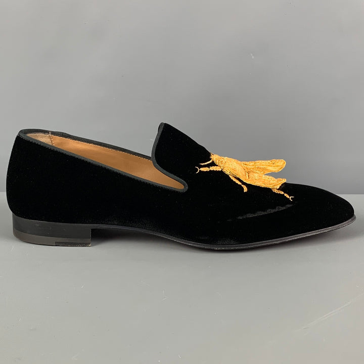 CHRISTIAN LOUBOUTIN Size 10 Black Gold Applique Velvet Slip On DandyBee Loafers