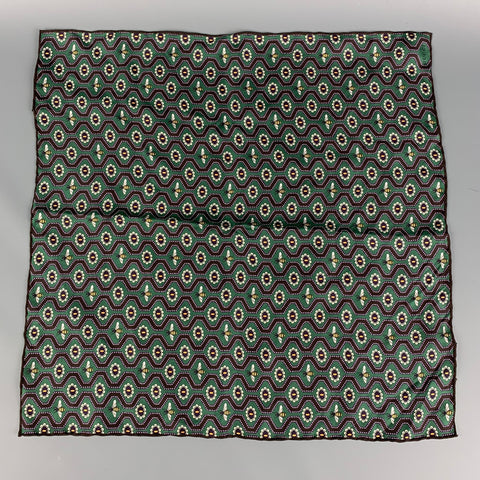 Pañuelo de bolsillo de seda con estampado de abejas verde y marrón de GUCCI