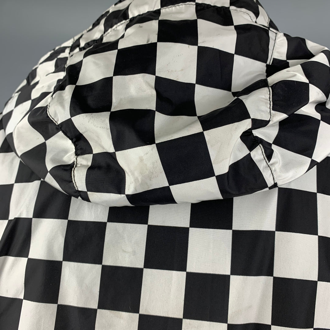 NICK WOOSTER Size M Black White Checkered Nylon Hooded Jacket