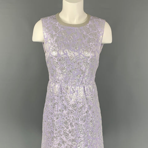 MARC JACOBS Size 6 Lavender & Silver Acetate Blend Jacquard Sheath Dress