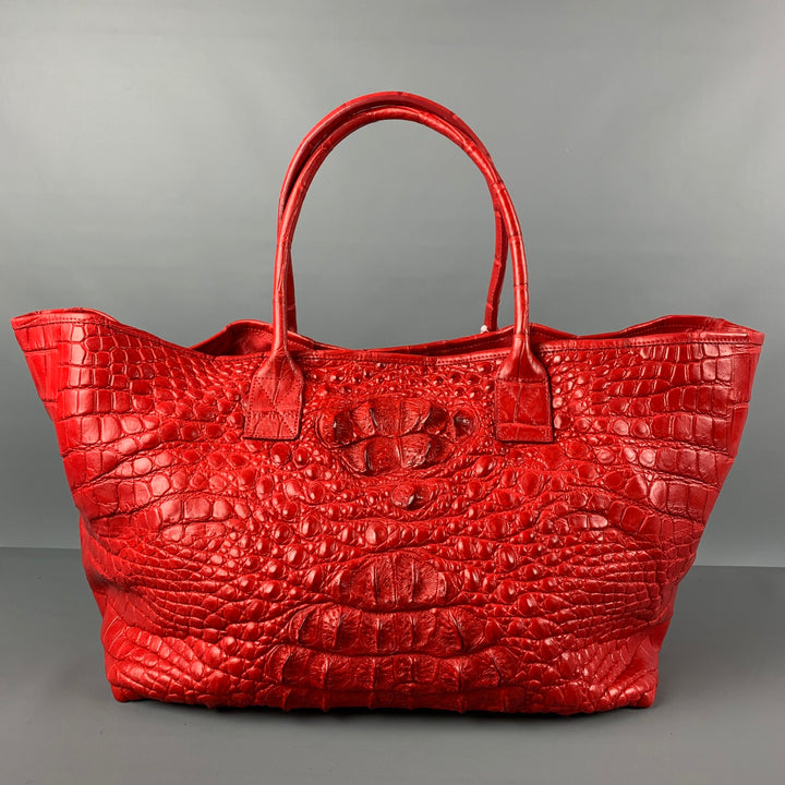 GENUINE CROCODILE SKIN Red Crocodile Tote Handbag