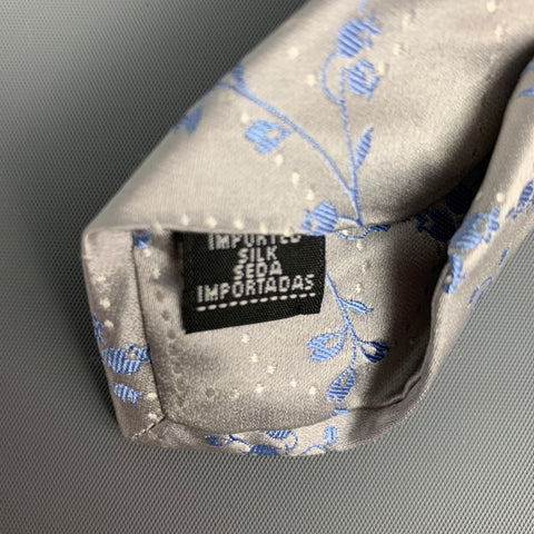 CALVIN KLEIN Silver Floral Silk Tie