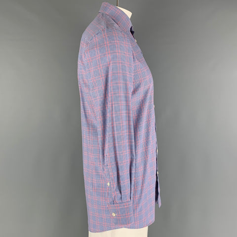 ETON Talla L Camisa de manga larga de algodón a cuadros azul rojo y blanco