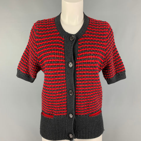SEE By Chloe Cárdigan de rayas acrílicas de lana roja gris talla 8