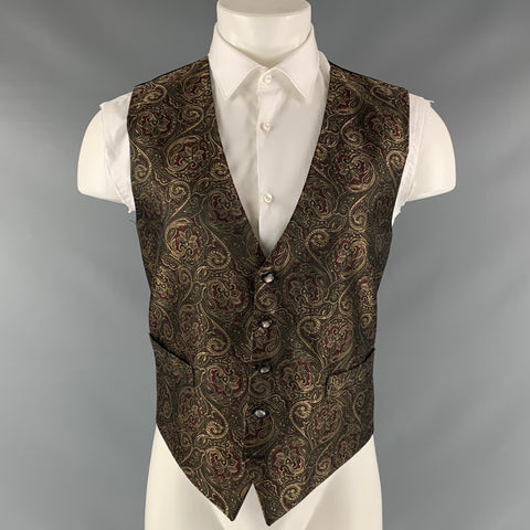 VINTAGE Taille M Bordeaux Olive Paisley Polyester Gilet
