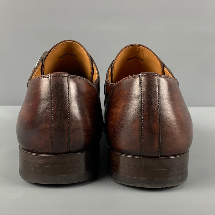 MAGNANNI Zapatos con cordones y correa tipo monje de cuero bruñido marrón talla 10