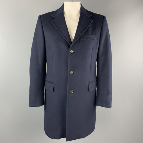 BENETTON Size L Navy Wool Blend Notch Lapel  Long Coat