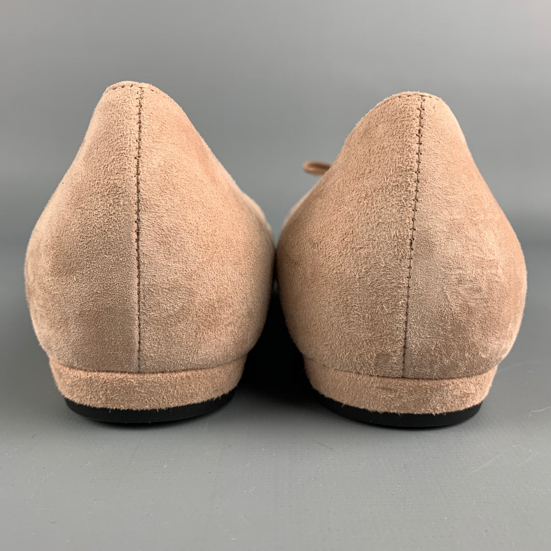 ARMANI COLLEZIONI Size 9 Nude Suede Silk Bow Flats