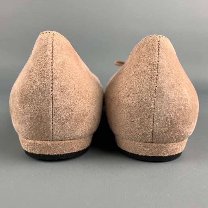 ARMANI COLLEZIONI Size 9 Nude Suede Silk Bow Flats