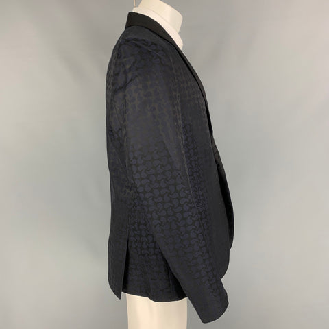 PS by PAUL SMITH Size 38 Navy & Black Paisley Wool / Acrylic Shawl Collar Sport Coat