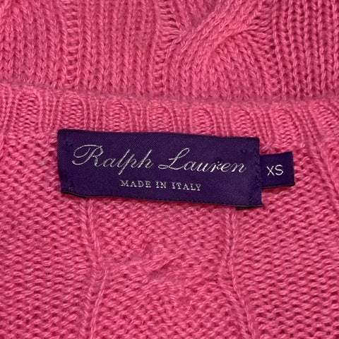 RALPH LAUREN Size XS Pink Cable Knit Cashmere Crew-Neck Pullover