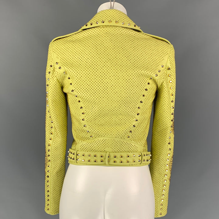 VERSACE Spring 2012 Size 2 Yellow & Gold Studded Leather Biker Jacket