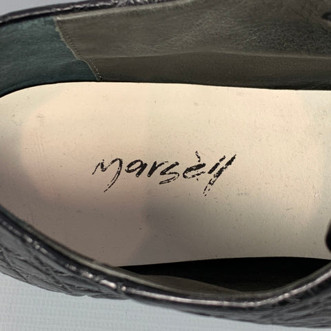 MARSELL Size 7 Black Embossed Leather Flat Laces