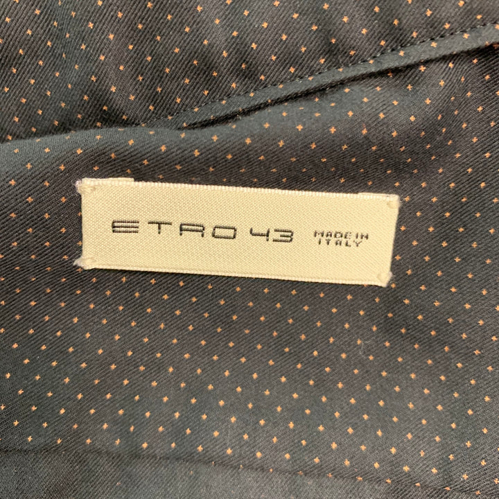 ETRO Size L Black Brown Dots Wool Collarless Long Sleeve Shirt