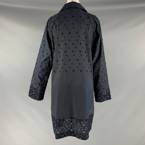 ISSEY MIYAKE Size XL Navy Polyester Eyelet Double Breasted Coat