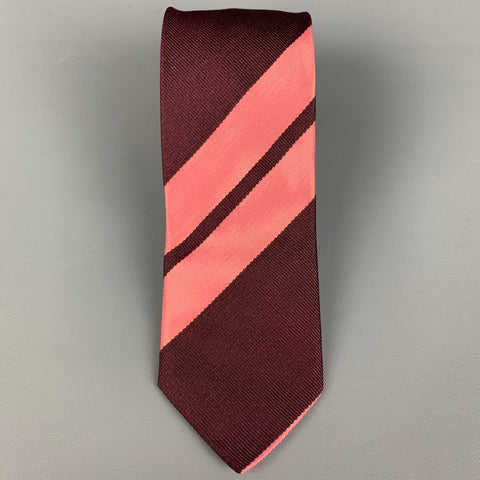 DRIES VAN NOTEN Pink Brown Diagonal Stripe Silk Tie