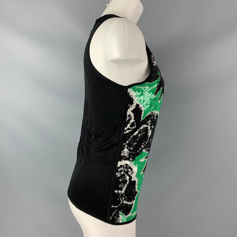 PATRIZIA PEPE Size S Black & Green Viscose Polyester Abstract Floral Dress Top