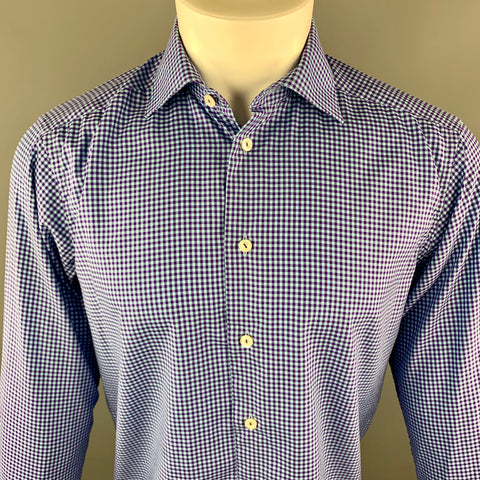 ETON Size S Blue & Purple Checkered Cotton Button Up Long Sleeve Shirt